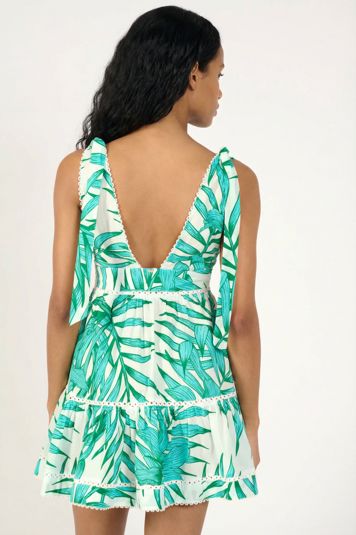 Mini Dress Cara - Green Palm Leaf - Poupette St Barth