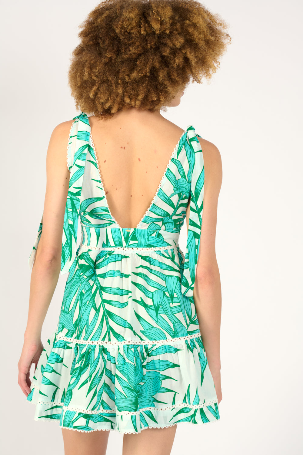 Mini Dress Cara - Green Palm Leaf - Poupette St Barth