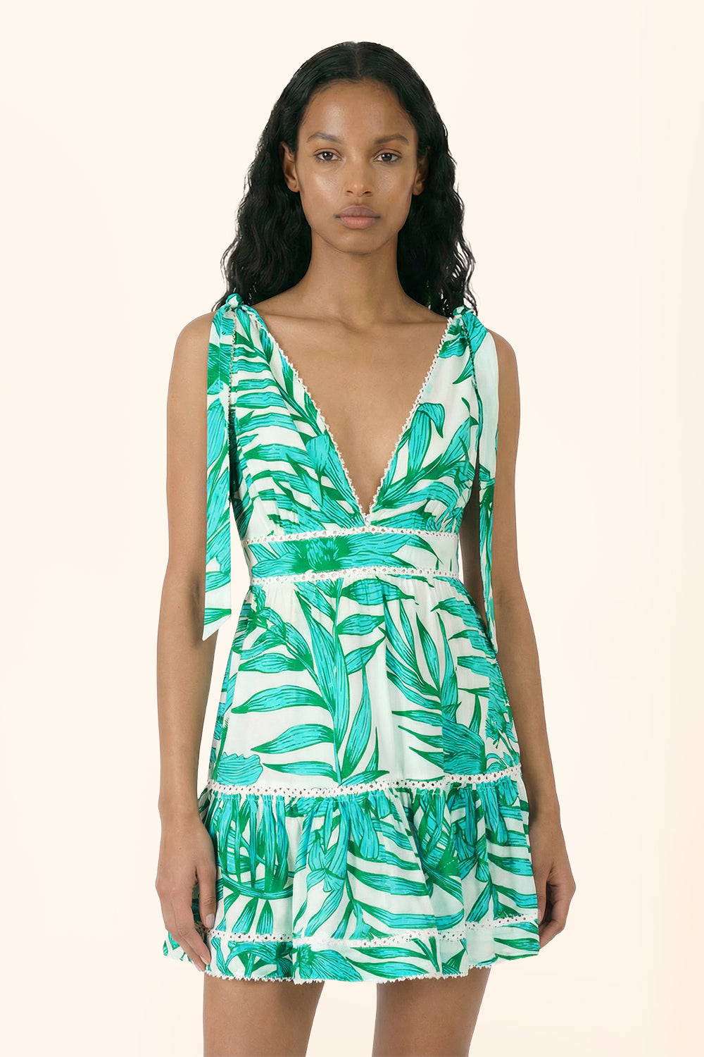 Mini Dress Cara - Green Palm Leaf - Poupette St Barth