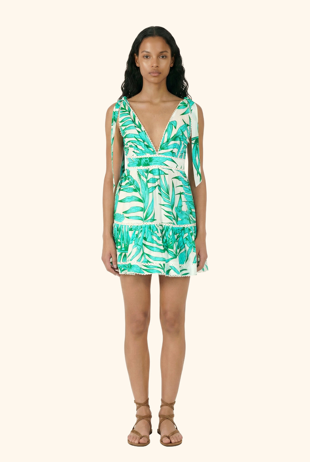 Mini Dress Cara - Green Palm Leaf - Poupette St Barth