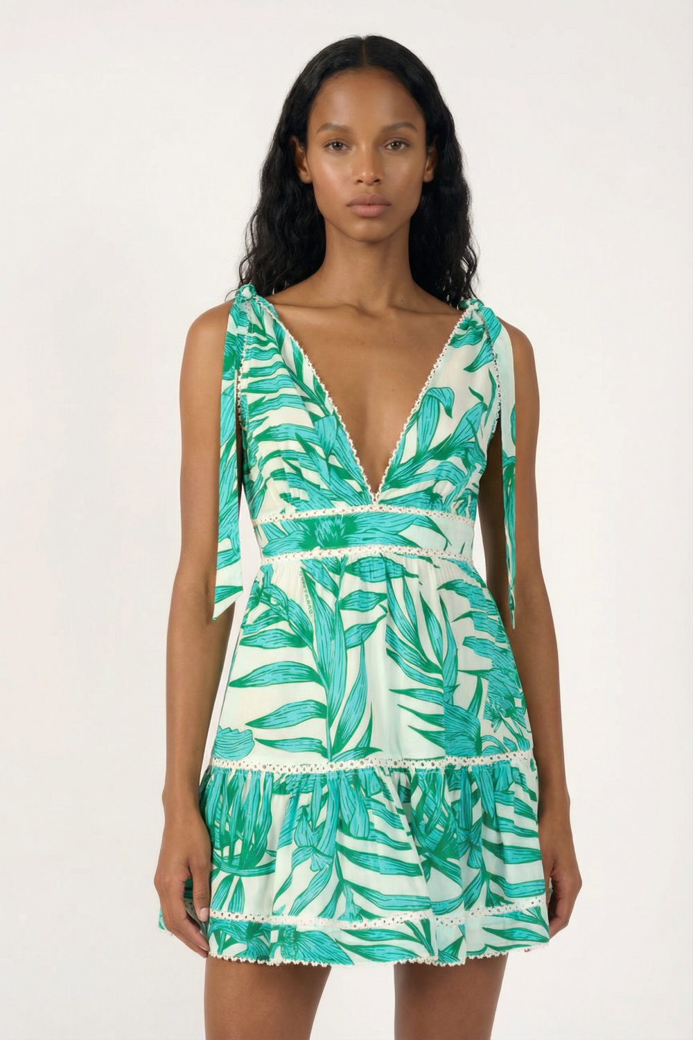 Mini Dress Cara - Green Palm Leaf - Poupette St Barth