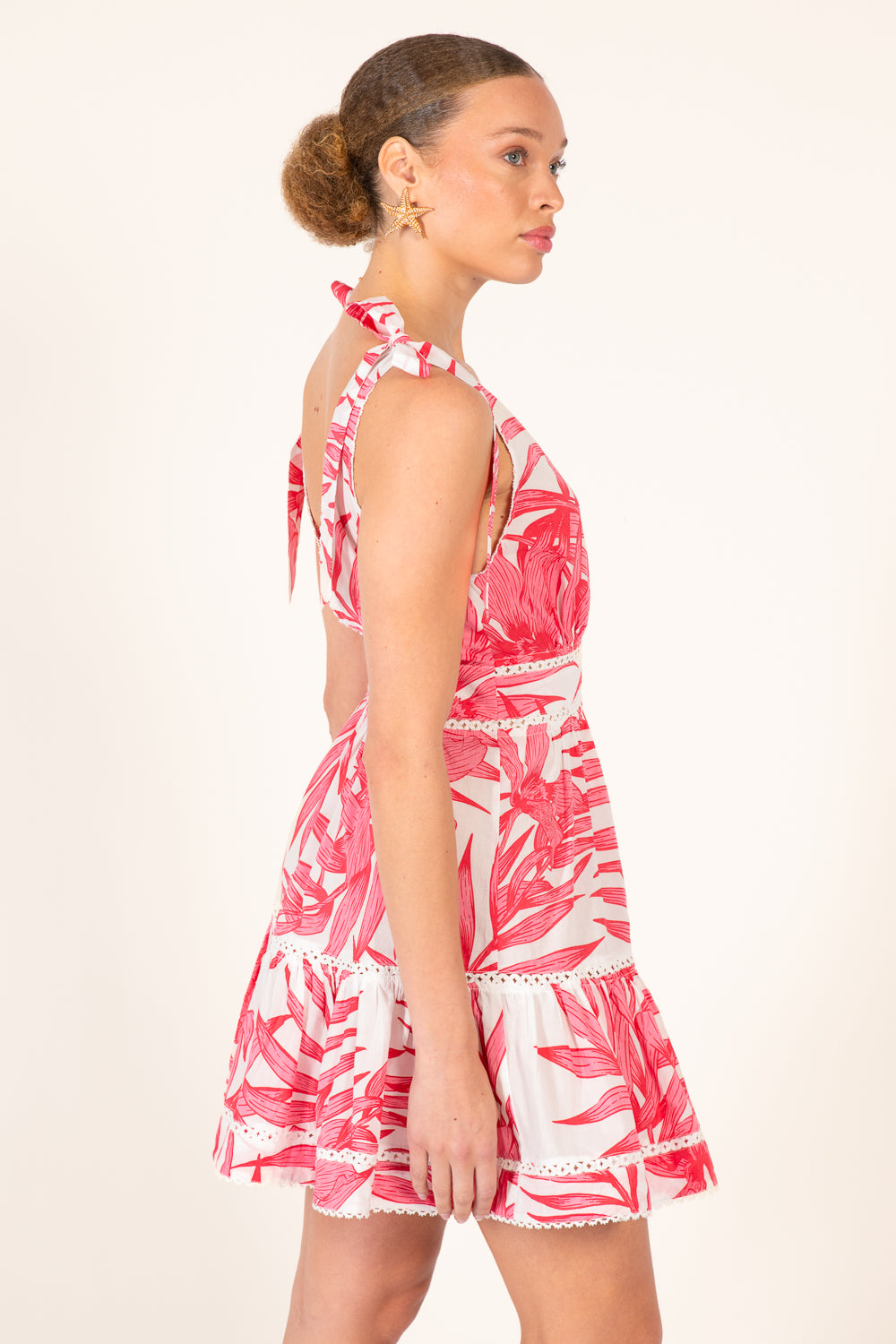 Mini Dress Cara - Pink Palm Leaf - Poupette St Barth