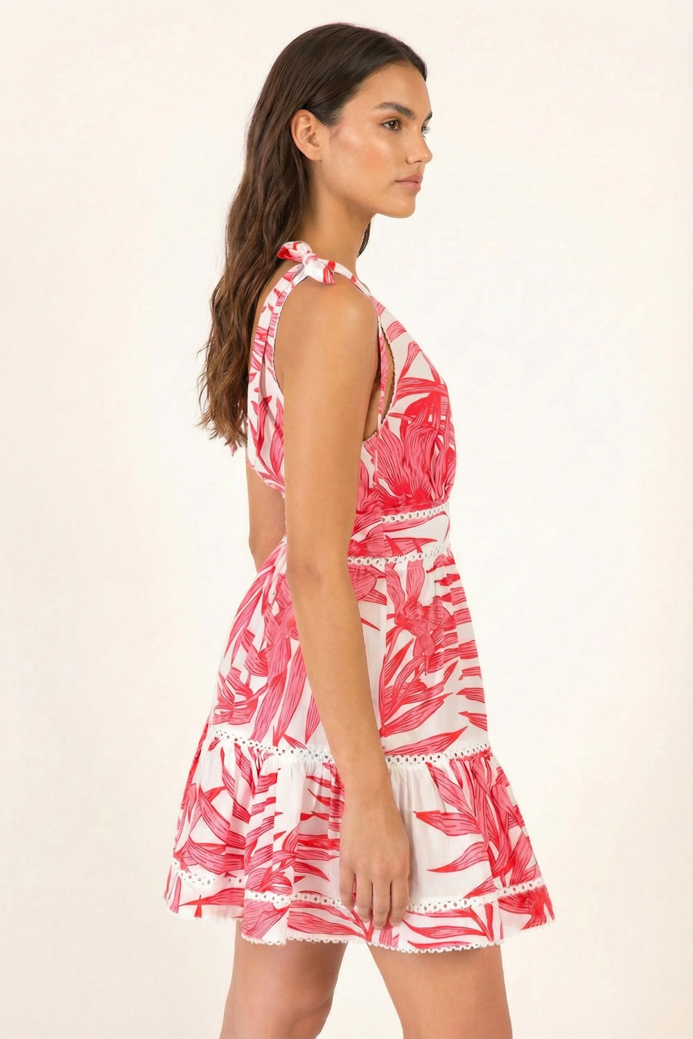 Mini Dress Cara - Pink Palm Leaf - Poupette St Barth