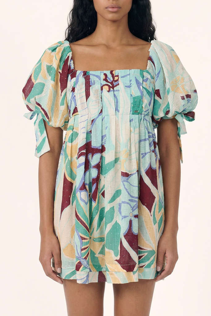 Aqua Macro Lilium mini dress – Mini Dress Catalina by Poupette St Barth, front view