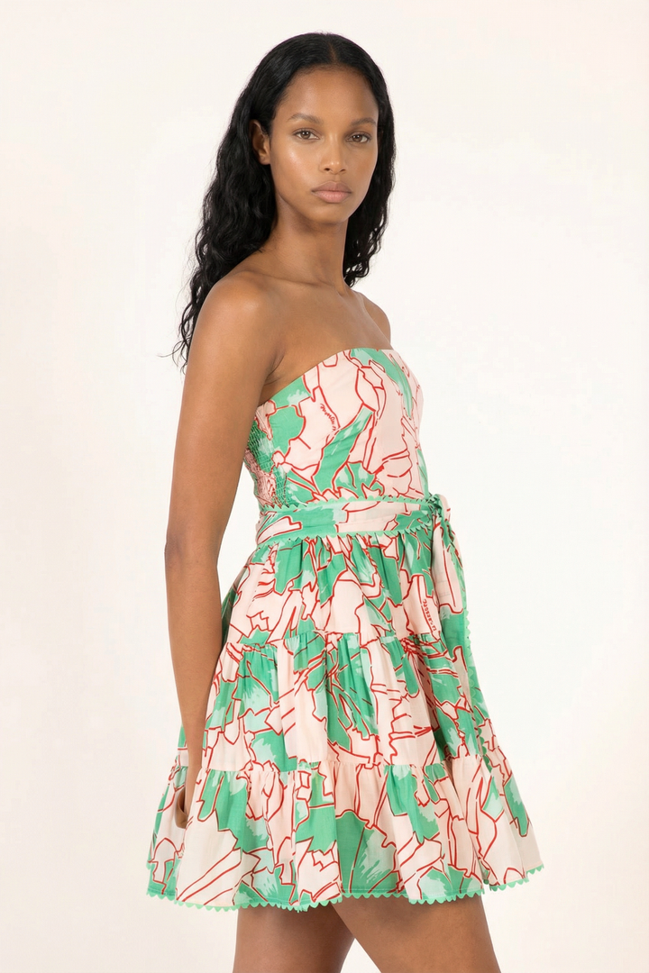 Bandeau Dress Christine - Green Petal - Poupette St Barth