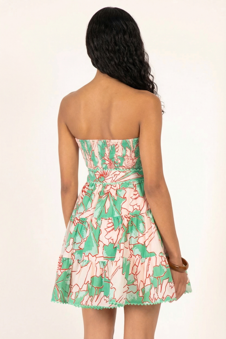 Bandeau Dress Christine - Green Petal - Poupette St Barth