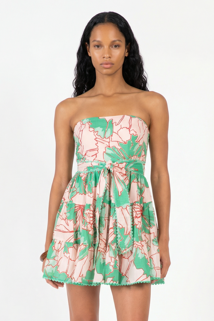 Bandeau Dress Christine - Green Petal - Poupette St Barth