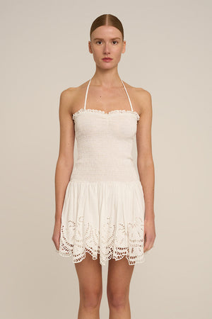 Natural white Mini Dress Circe by Poupette St Barth, front view showcasing lightweight fabric and stylish design.