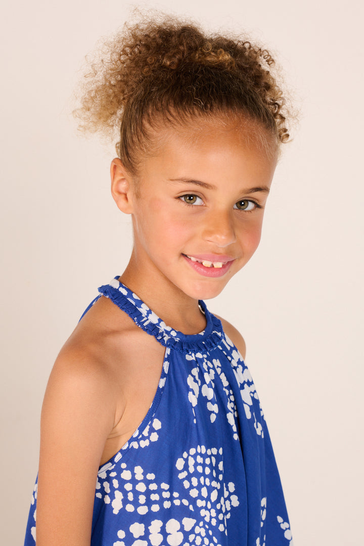 Mini Dress Cleo for girls - Blue Austral - Poupette St Barth