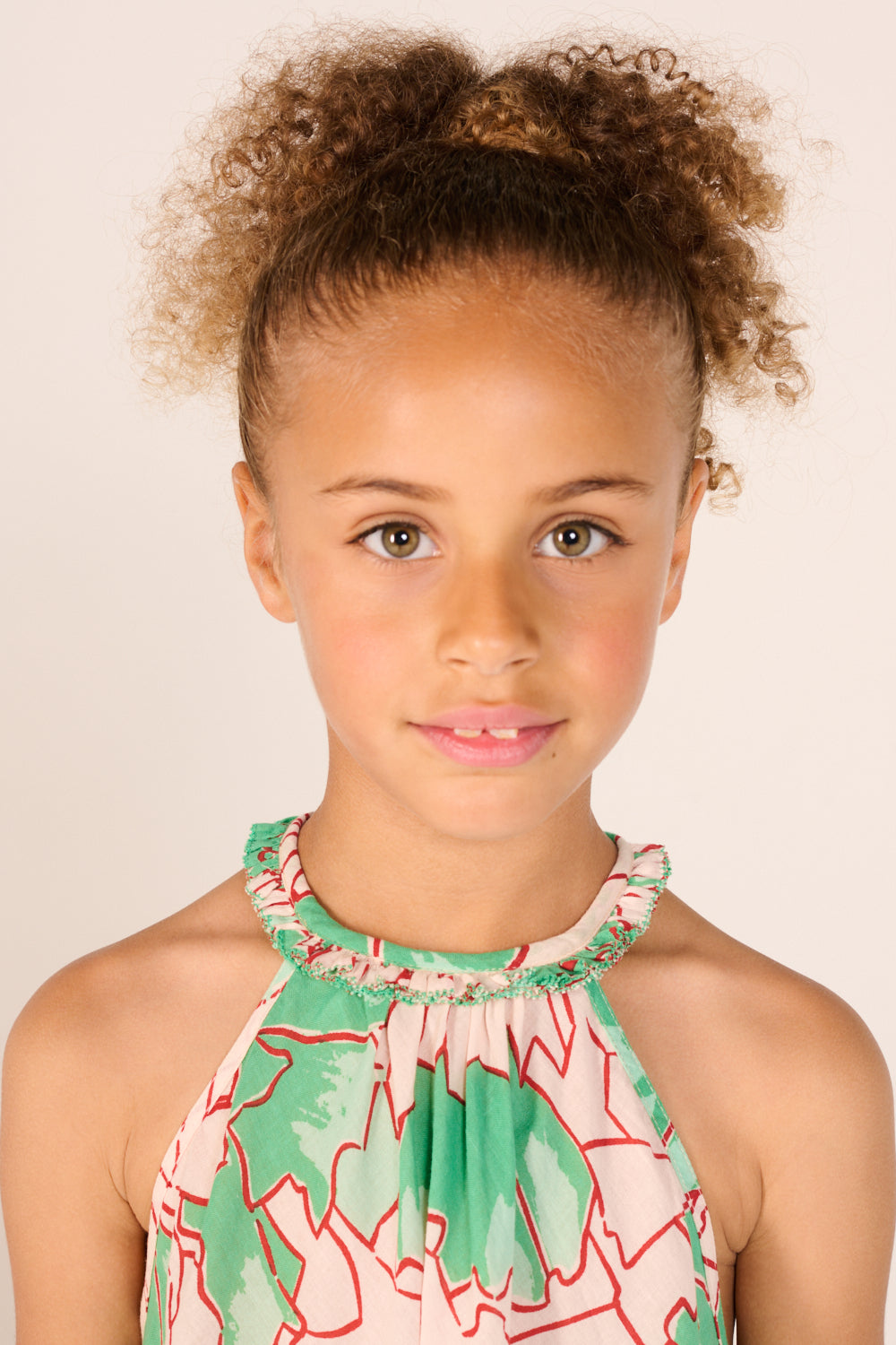 Mini Dress Cleo for girls - Green Petal - Poupette St Barth