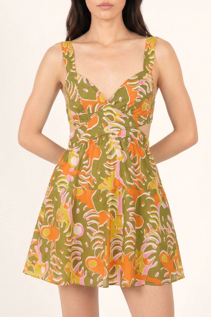 Green Geo Afro mini dress – Mini Dress Coco by Poupette St Barth, front view