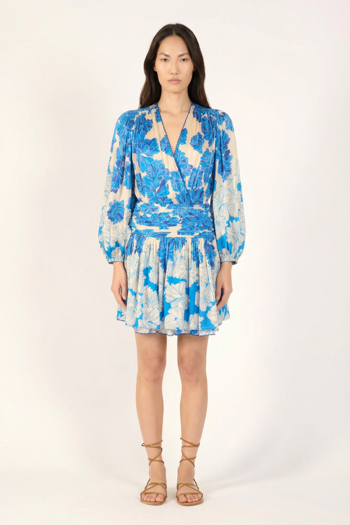 Mini Dress Colleen - Blue Flower Bunch - Poupette St Barth