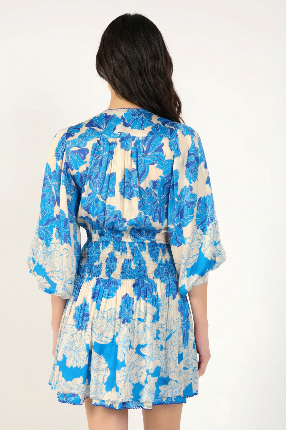Mini Dress Colleen - Blue Flower Bunch - Poupette St Barth