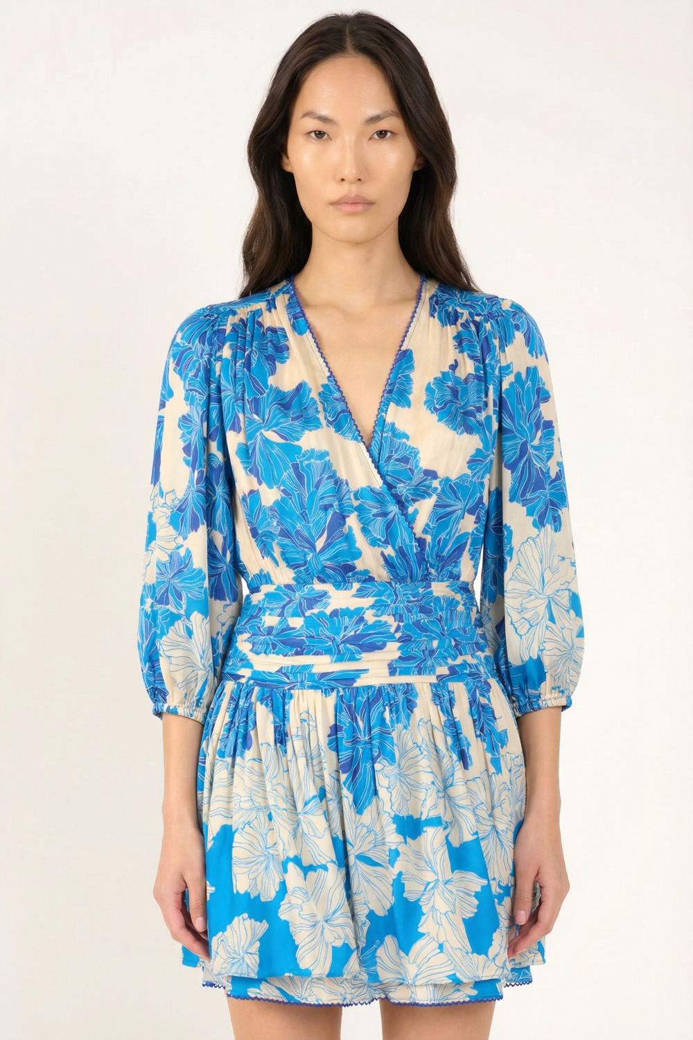 blue pattern mini dress Sassy Shortcake Floral Cove Dress