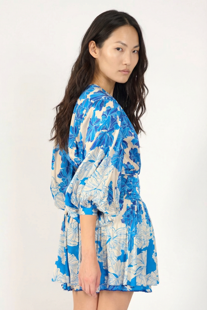 Mini Dress Colleen - Blue Flower Bunch - Poupette St Barth