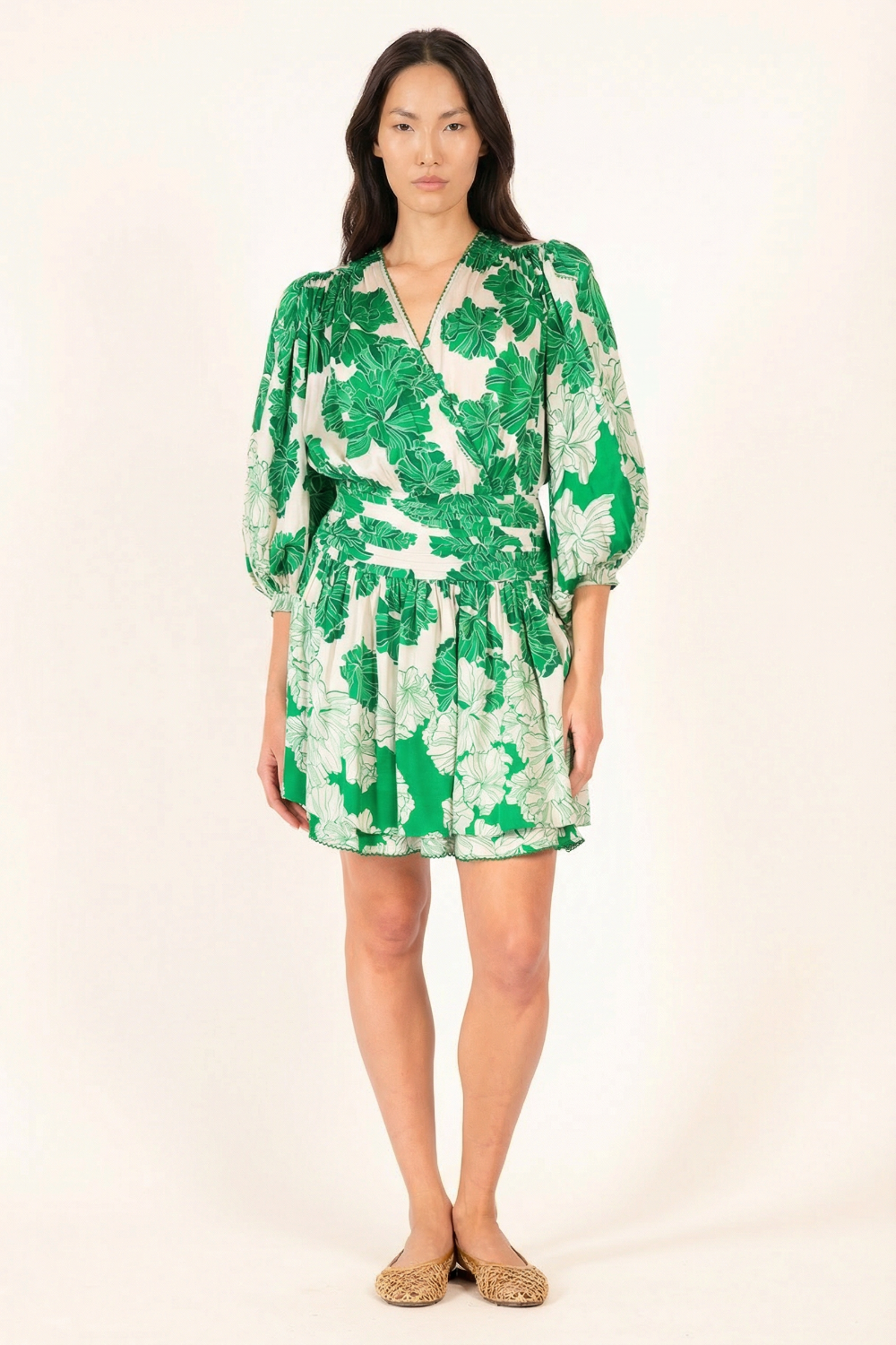 Mini Dress Colleen - Green Flower Bunch - Poupette St Barth