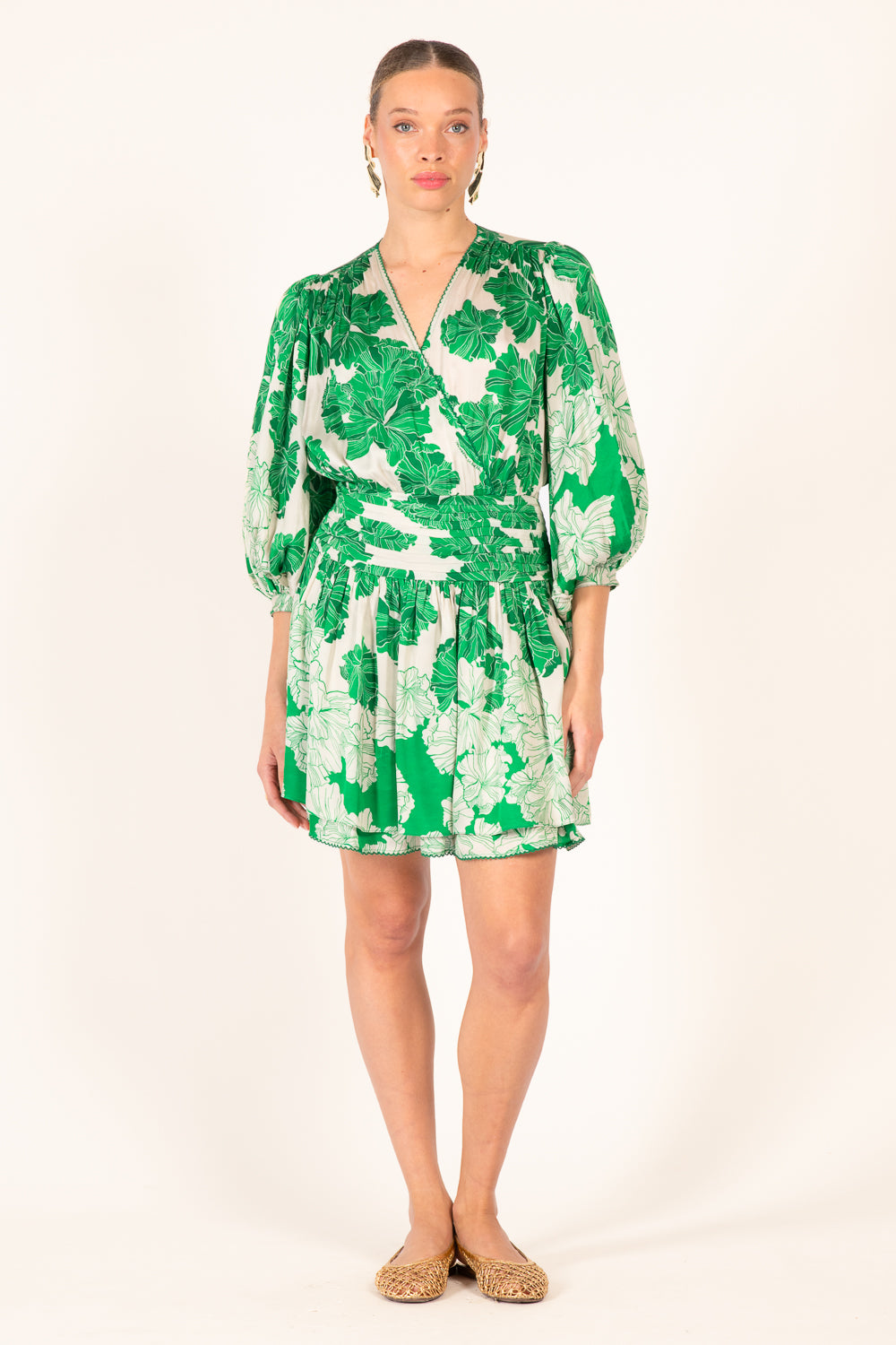 Mini Dress Colleen - Green Flower Bunch
