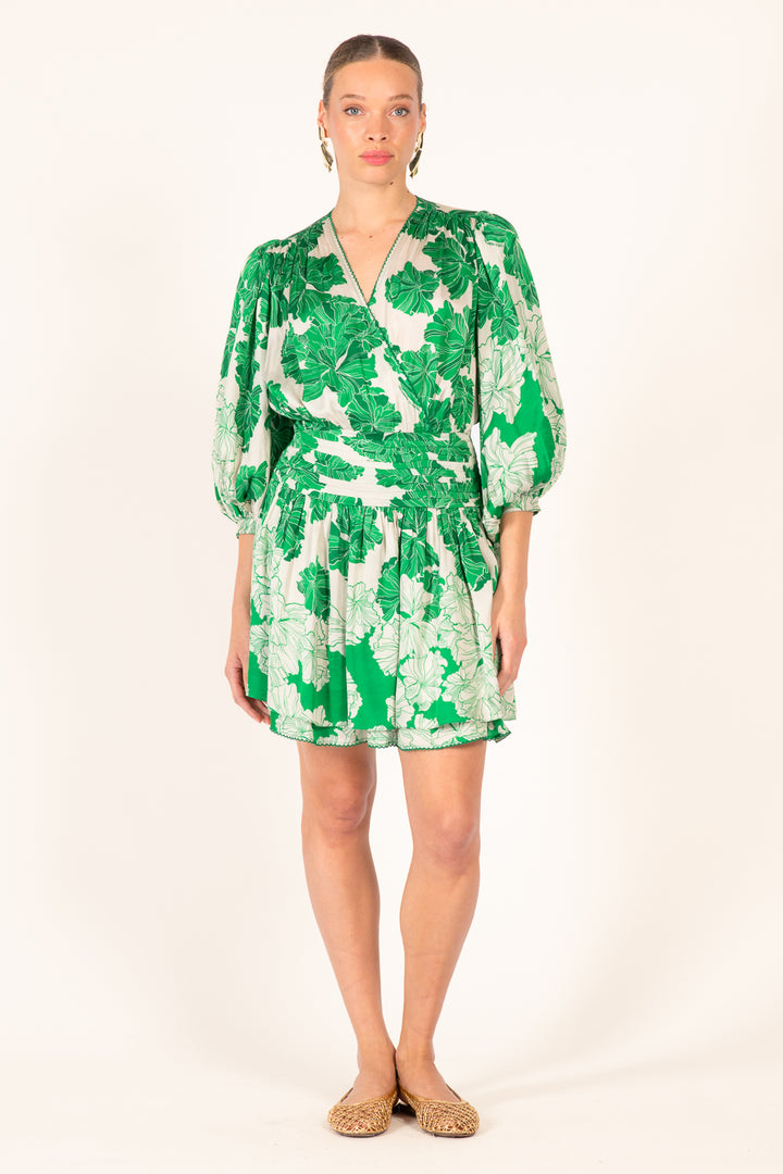 Mini Dress Colleen - Green Flower Bunch
