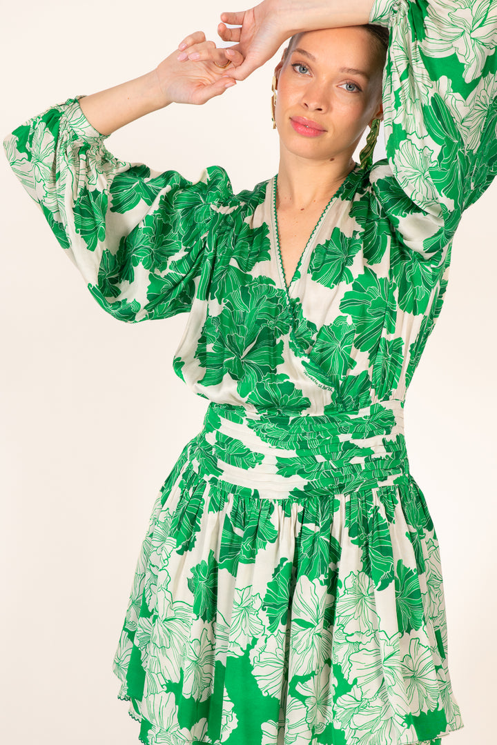 Mini Dress Colleen - Green Flower Bunch