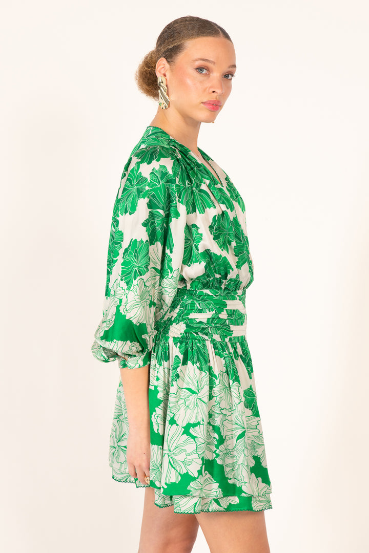 Mini Dress Colleen - Green Flower Bunch