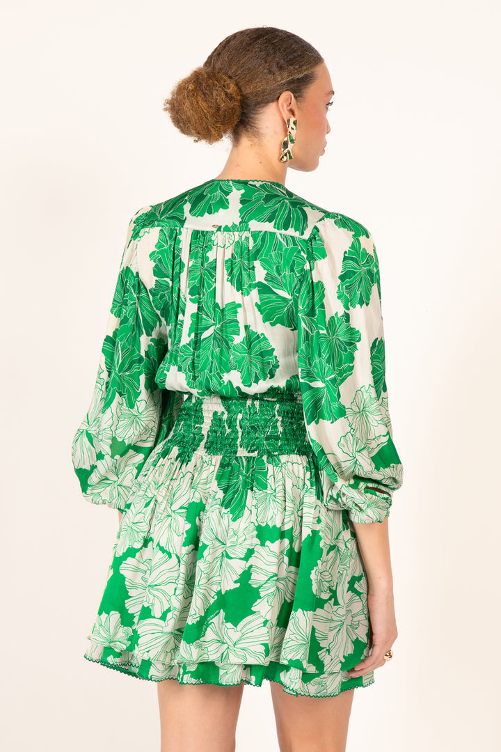 Mini Dress Colleen - Green Flower Bunch