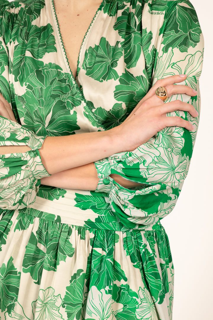 Mini Dress Colleen - Green Flower Bunch