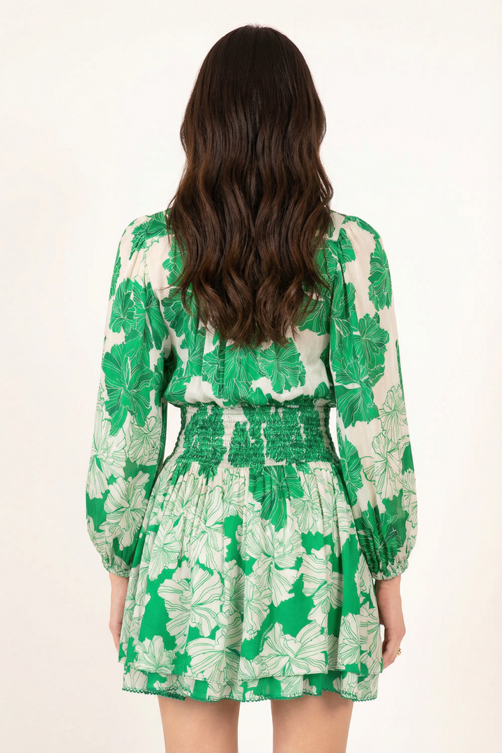 Mini Dress Colleen - Green Flower Bunch - Poupette St Barth