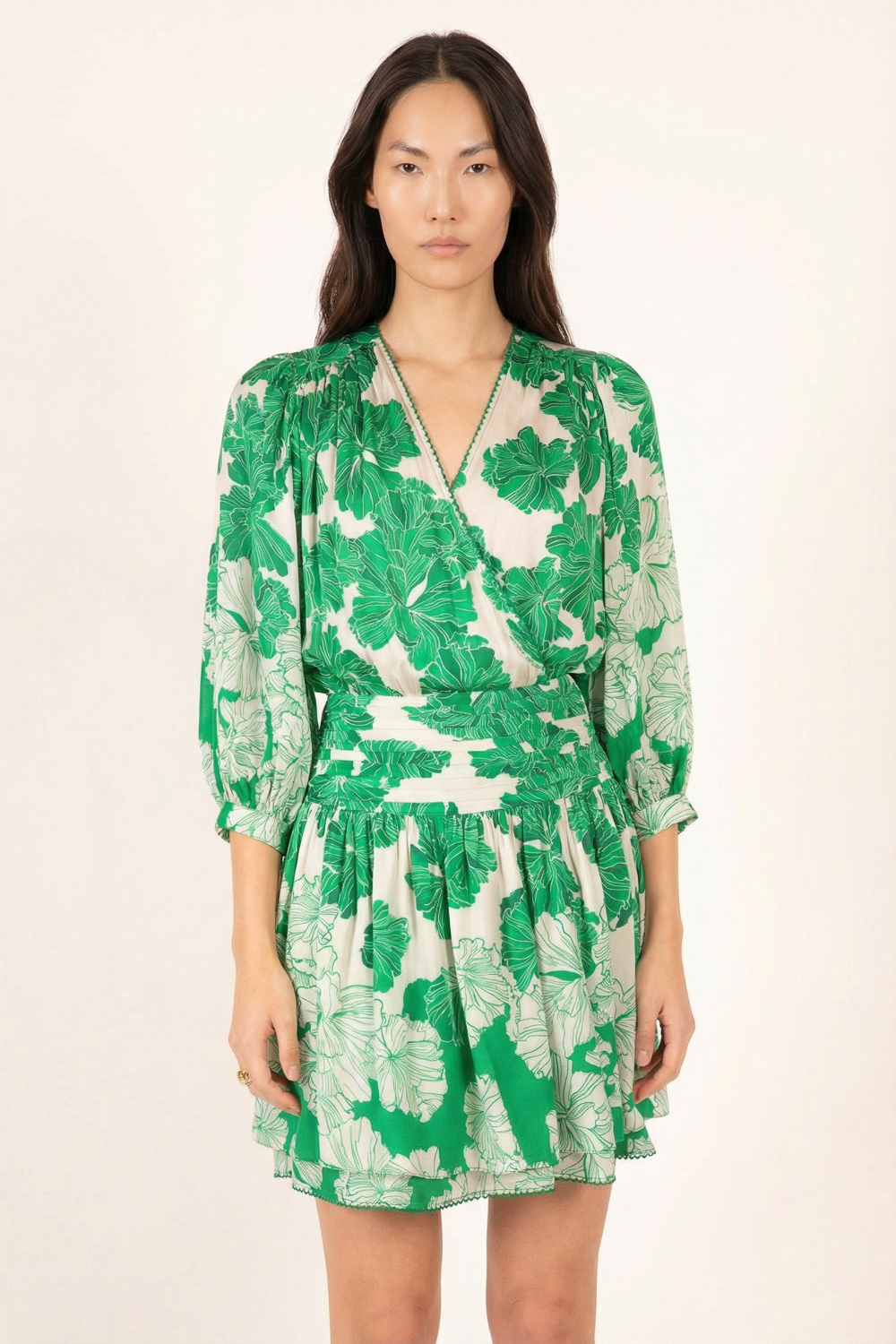 Mini Dress Colleen - Green Flower Bunch - Poupette St Barth