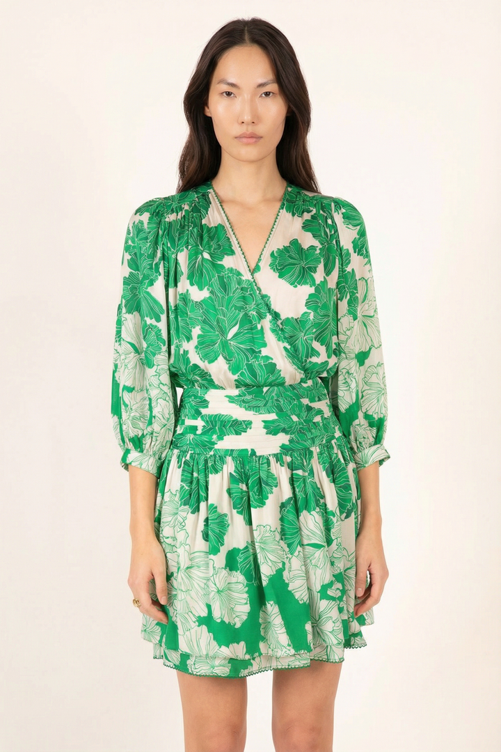 Mini Dress Colleen - Green Flower Bunch - Poupette St Barth