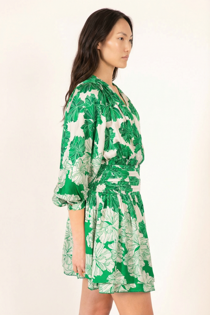 Mini Dress Colleen - Green Flower Bunch - Poupette St Barth
