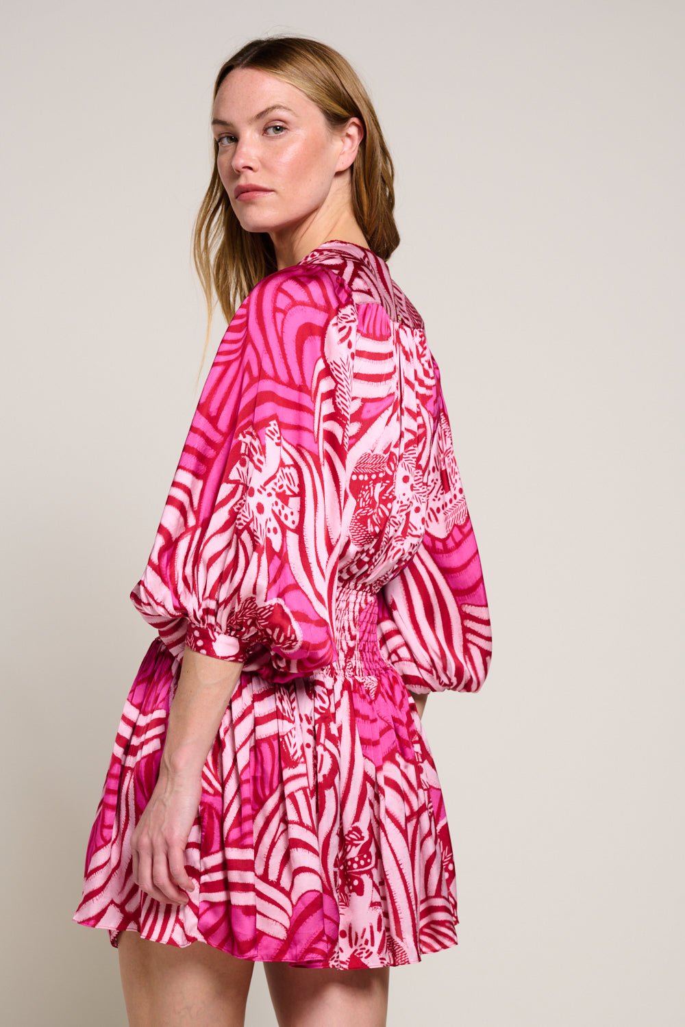 casual pink mini dress Ruffled Short Floral Dress: Bloomfield Pink Floral / XSmall Put on your chunky sandals and get ready to show off your moves Mini Dress Colleen | Pink