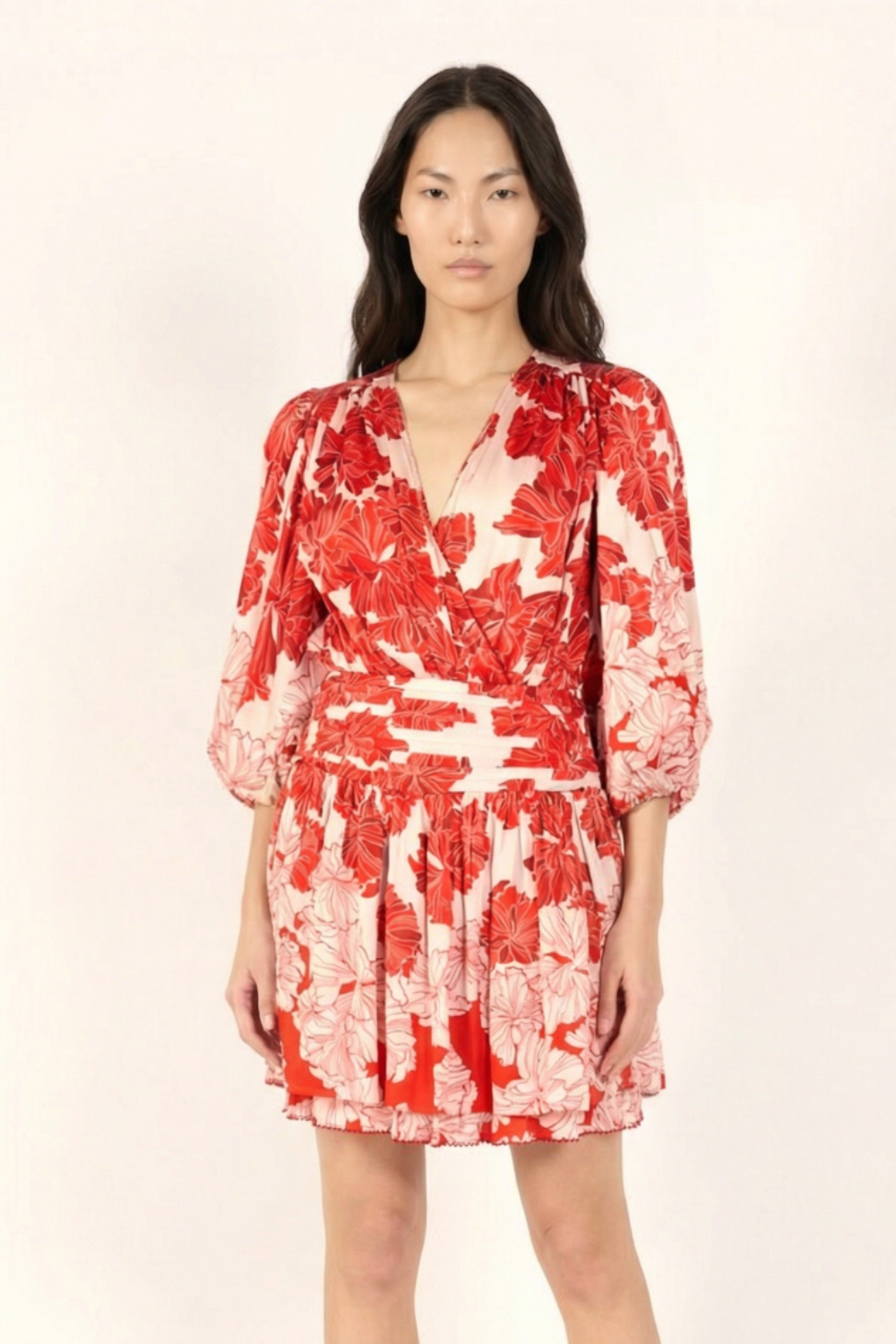 Mini Dress Colleen - Red Flower Bunch - Poupette St Barth