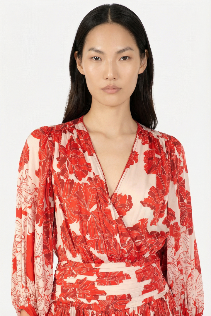 Mini Dress Colleen - Red Flower Bunch - Poupette St Barth