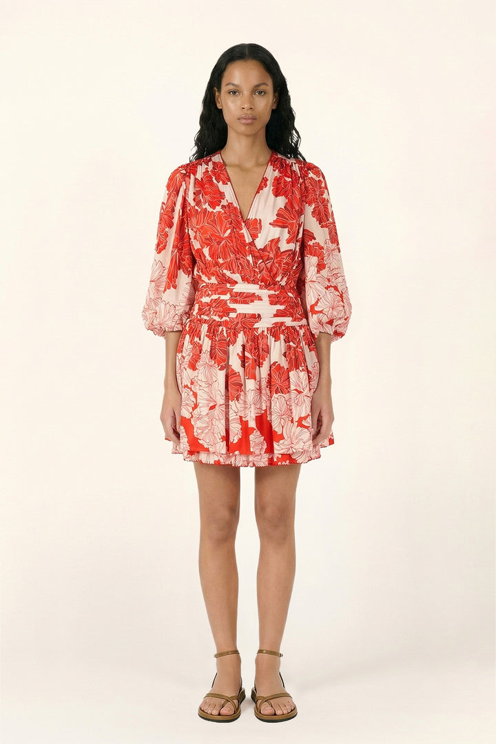 Mini Dress Colleen - Red Flower Bunch - Poupette St Barth