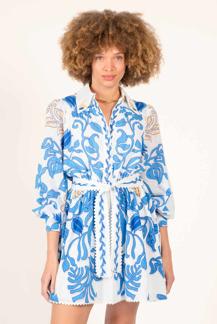 Mini Dress Conti - White Blue Ritual