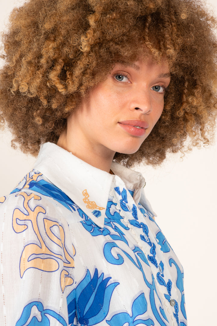 Mini Dress Conti - White Blue Ritual