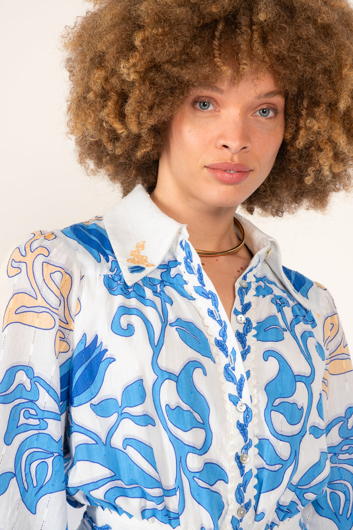 Mini Dress Conti - White Blue Ritual