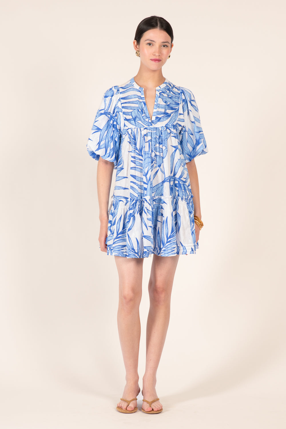 Mini Dress Cruz - Blue Palm Leaf - Poupette St Barth