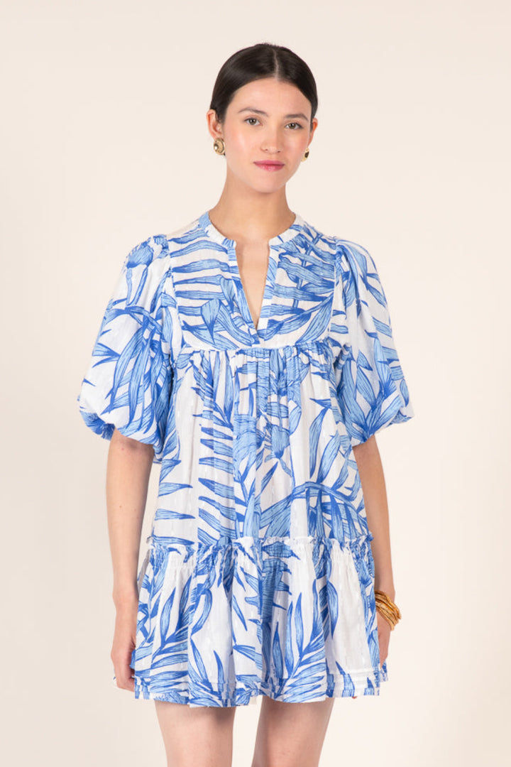 Mini Dress Cruz - Blue Palm Leaf - Poupette St Barth