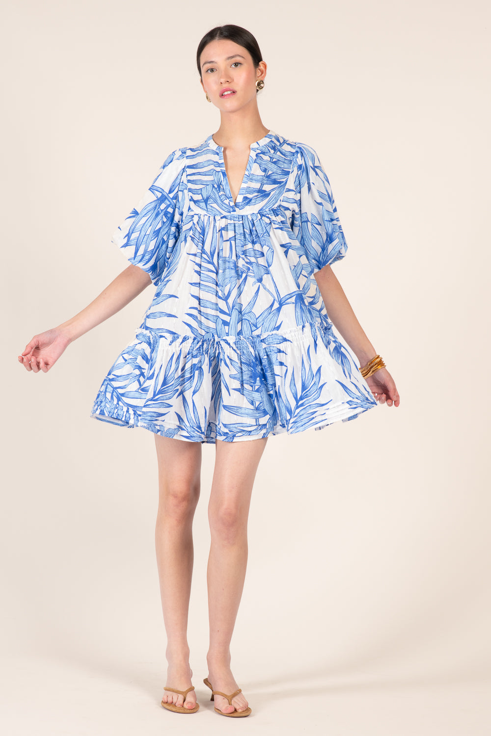 Mini Dress Cruz - Blue Palm Leaf - Poupette St Barth