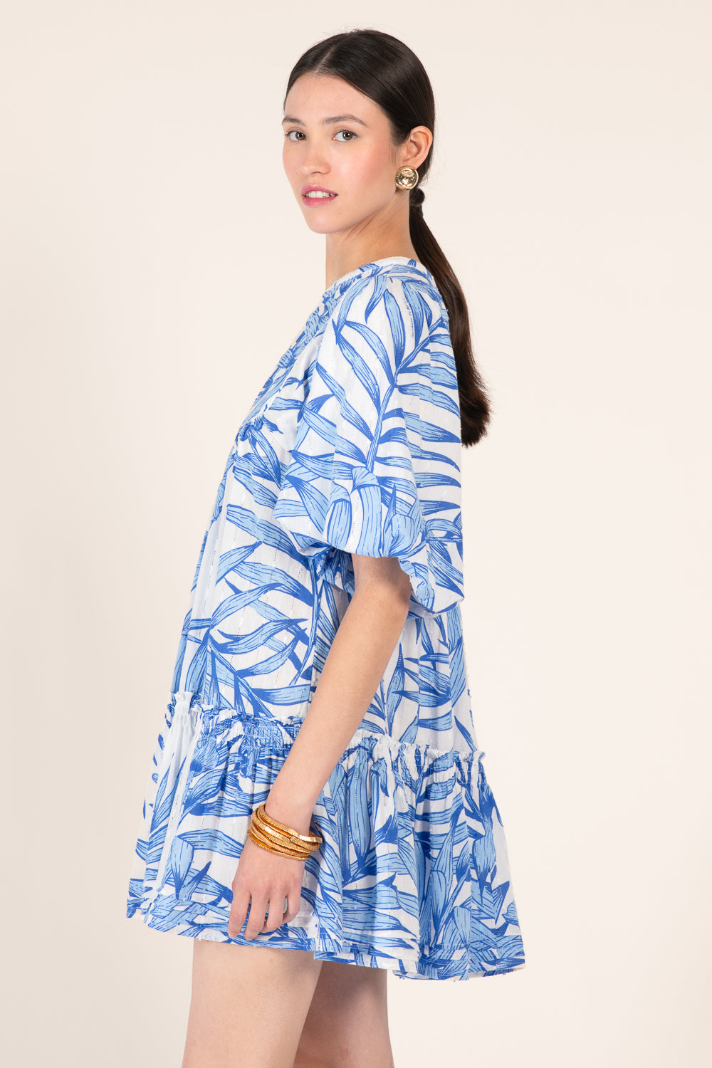 Mini Dress Cruz - Blue Palm Leaf - Poupette St Barth