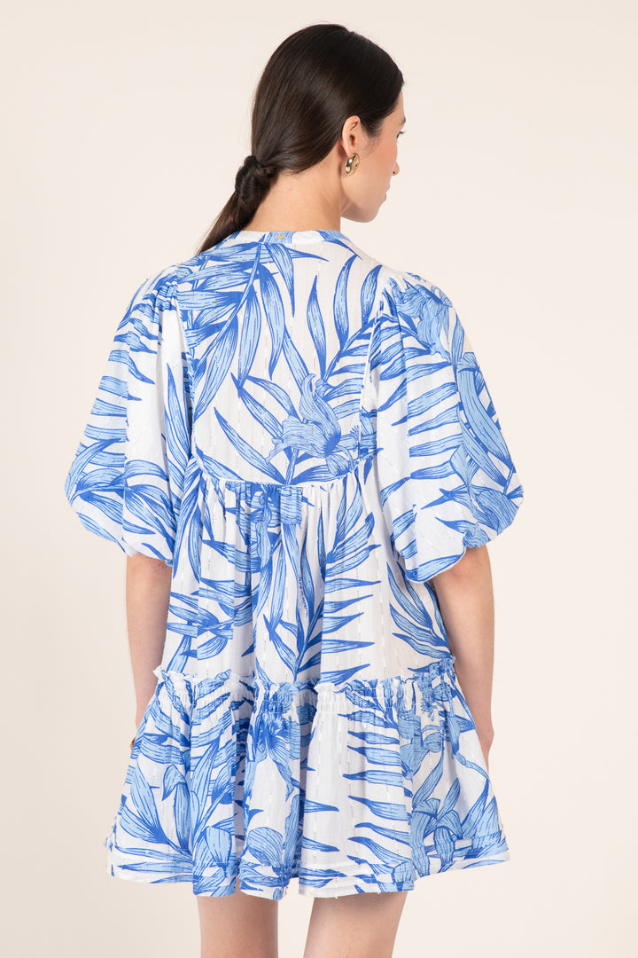 Mini Dress Cruz - Blue Palm Leaf - Poupette St Barth