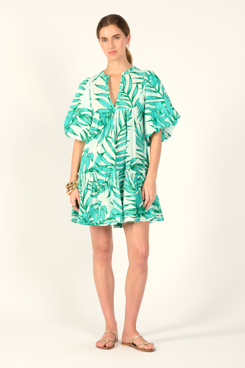 Mini Dress Cruz - Green Palm Leaf - Poupette St Barth