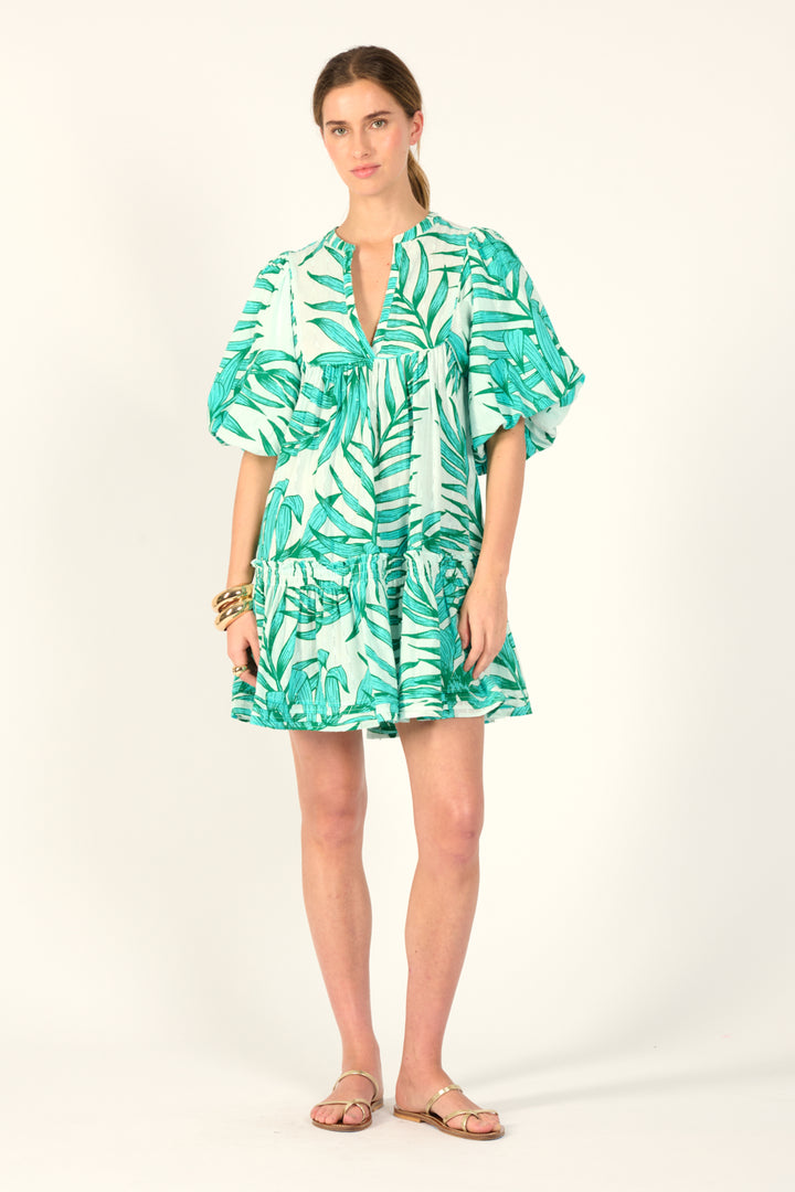 Mini Dress Cruz - Green Palm Leaf - Poupette St Barth