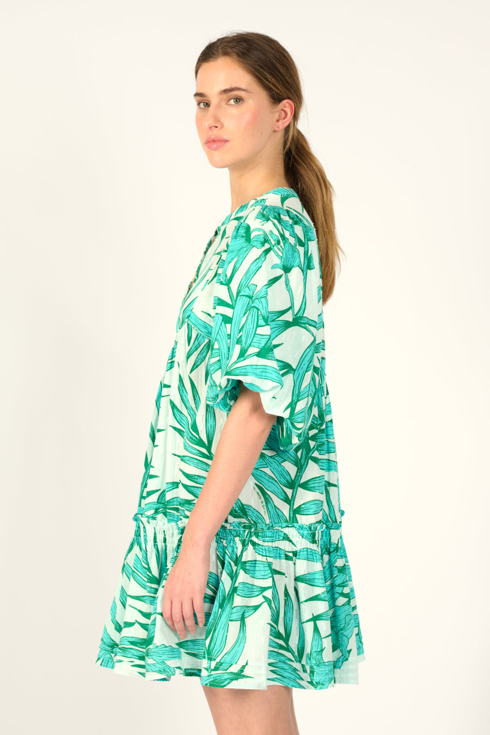 Mini Dress Cruz - Green Palm Leaf - Poupette St Barth