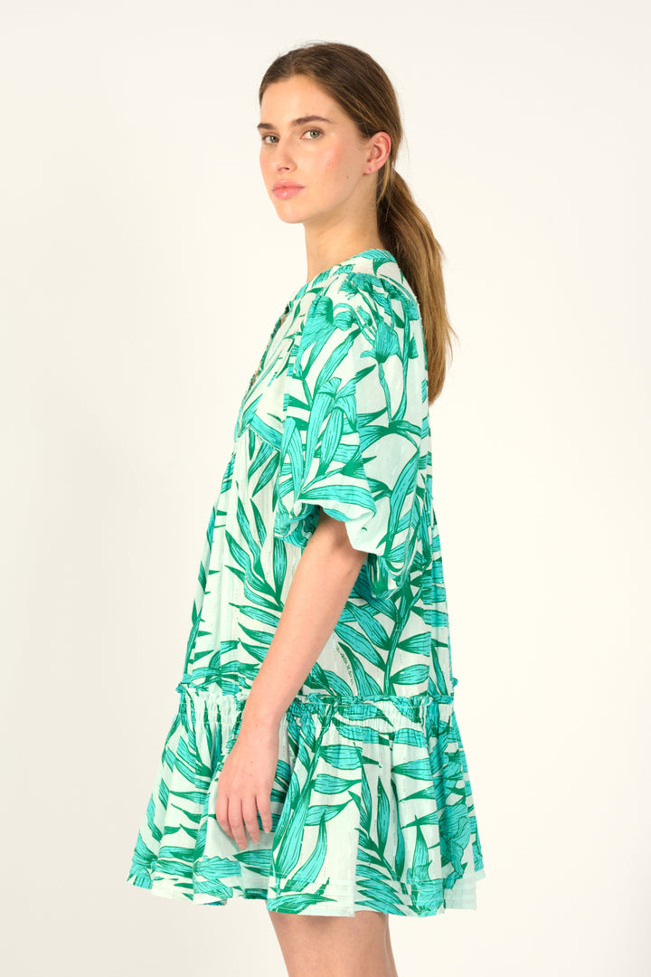 Mini Dress Cruz - Green Palm Leaf - Poupette St Barth