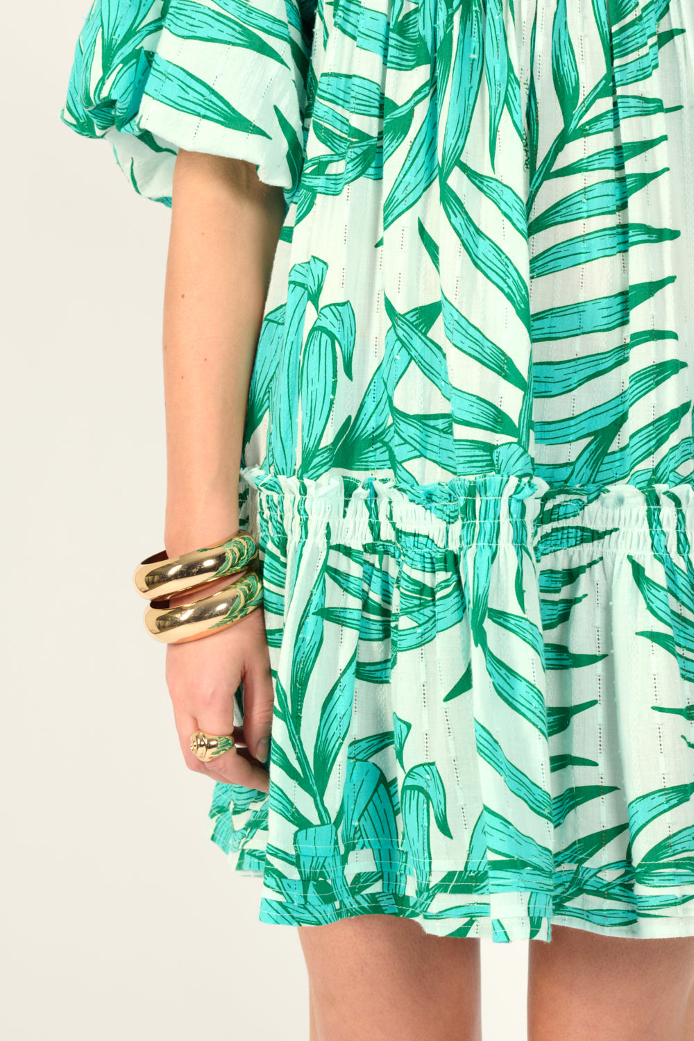 Mini Dress Cruz - Green Palm Leaf - Poupette St Barth