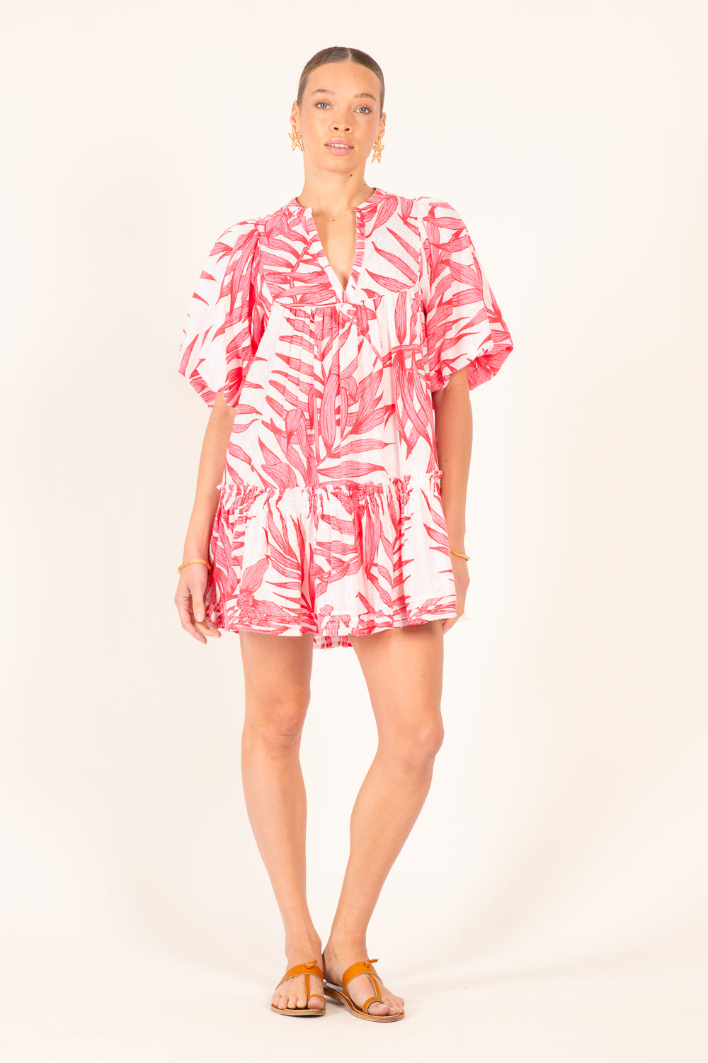 Mini Dress Cruz - Pink Palm Leaf - Poupette St Barth