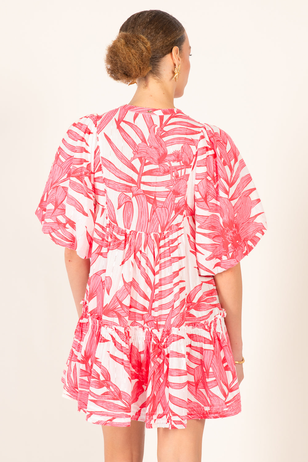 Mini Dress Cruz - Pink Palm Leaf - Poupette St Barth