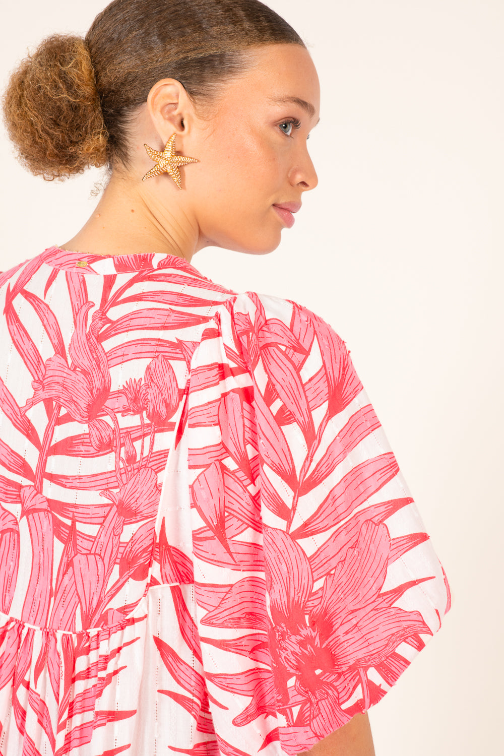 Mini Dress Cruz - Pink Palm Leaf - Poupette St Barth